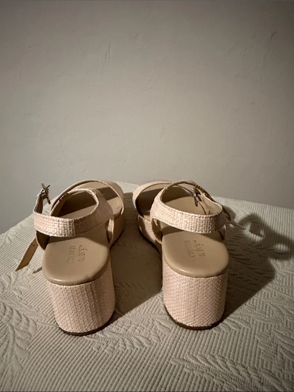 Crown & Ivy Davina Blush Pink Wedge Sandals Ankle Strap